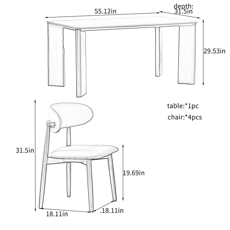 Stylish and Practical Dining Table Sets., 29.53"H x 55.12"L x 31.5"W