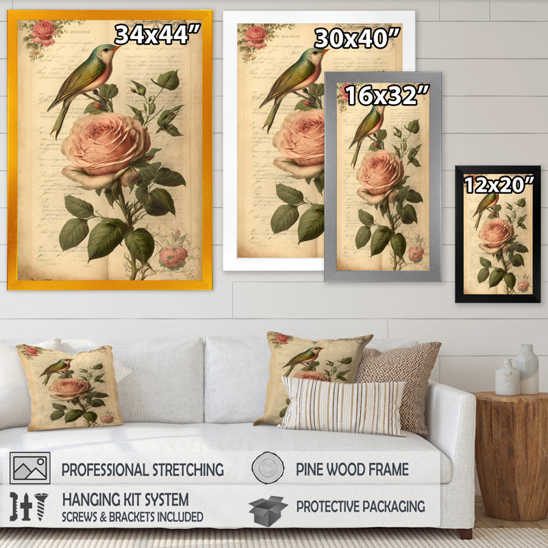Blossoming Pink Vintage Rose VI - Floral Rose Canvas Wall Art, 32" H x 24" W x 1" D, Black Picture Framed Canvas