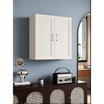 Armoire murale en bois massif avec tablettes réglables à 2 portes et charnières à fermeture en douceur pour le garage de buanderie imperméable avec rangement en caoutchouc l 27 po x P 42 po