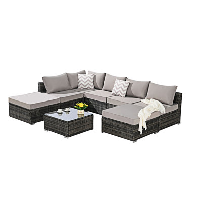 Ensemble de conversation pour l'extérieur 8 pièces avec coussins lavables