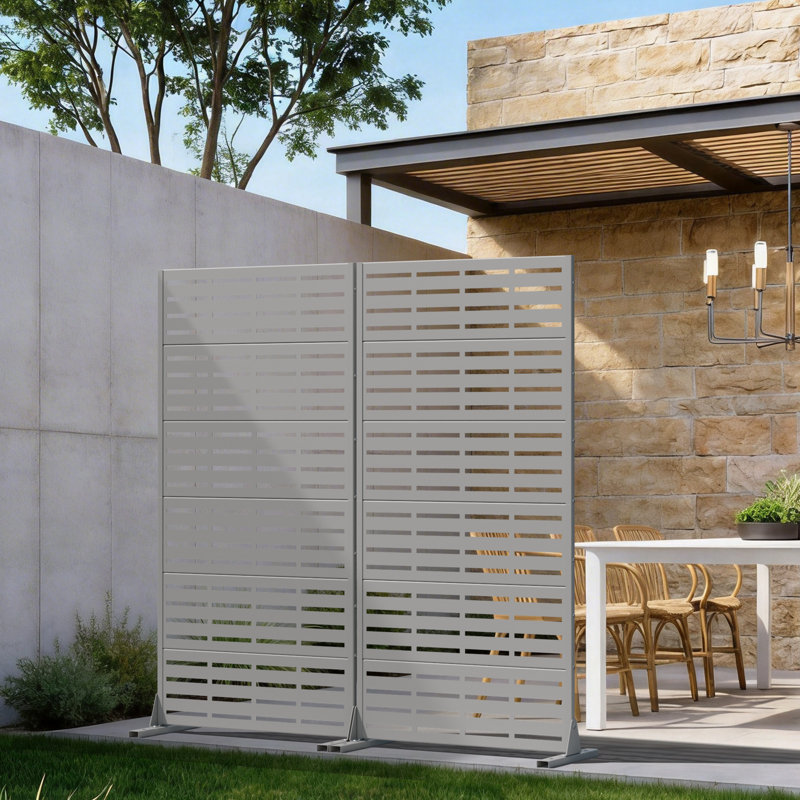 Outdoor Metal Privacy Screen, Black, 72" H x 47" W x 16" D