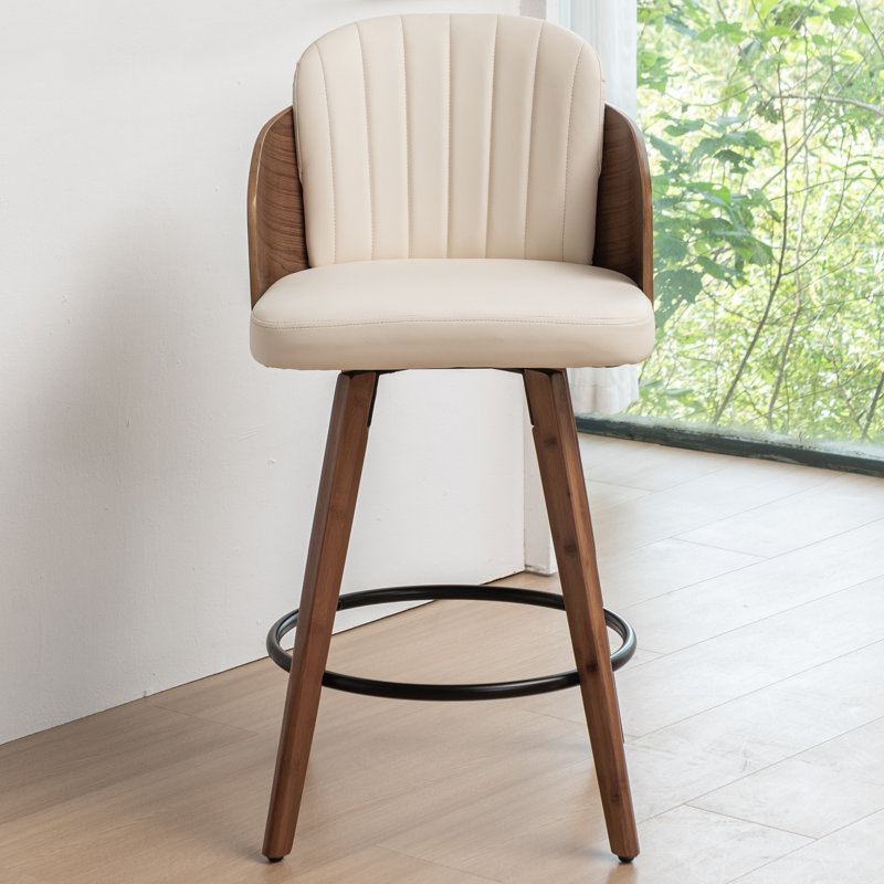 Tyandra Faux Leather Upholstered Swivel Counter Stool, Beige, Bar Stool (29.13" Seat Height)