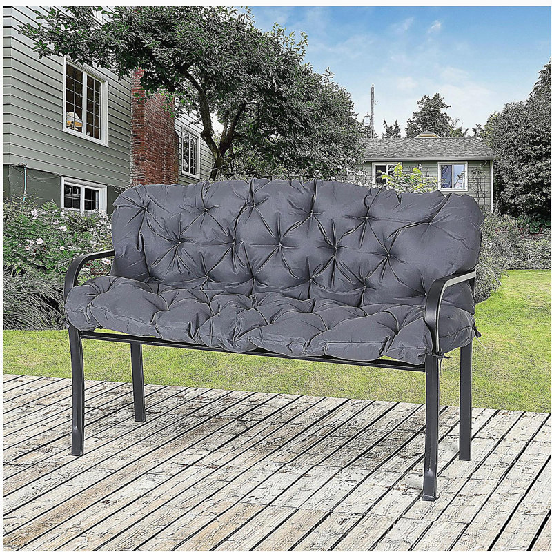 Outsunny Tufted Bench Cushions for Outdoor Furniture, 3-Seater Replacement for Swing Chair, Patio Sofa/Couch, Overstuffed, Includes Backrest, Dark Gray