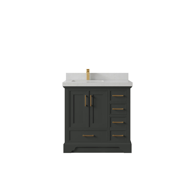 Meuble-lavabo simple 36 po avec comptoir en quartz Jimmi, Quartz de Carrare