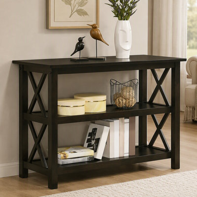 Console à 2 tablettes en bois au fini merlot foncé pour une décoration élégante et fonctionnelle