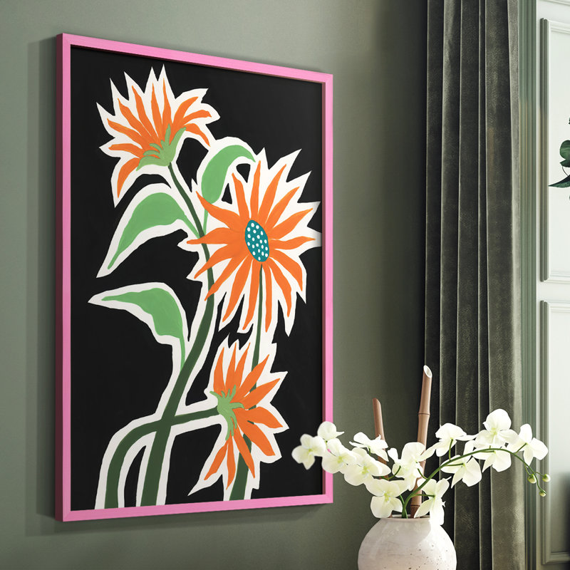 Pop Flowers III, reproduction encadrée - bois massif, Rose, H 10 po x l 8 po