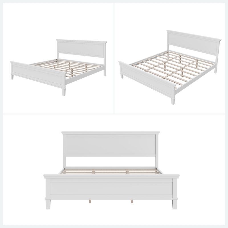 Bed Frame Platform with Headboard, White, King