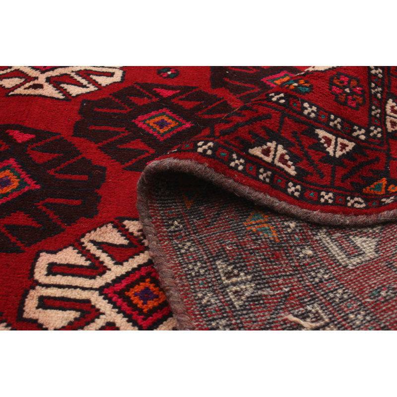 Hand-Knotted Rizbaft Red Wool Rug 3'6" X 9'10"