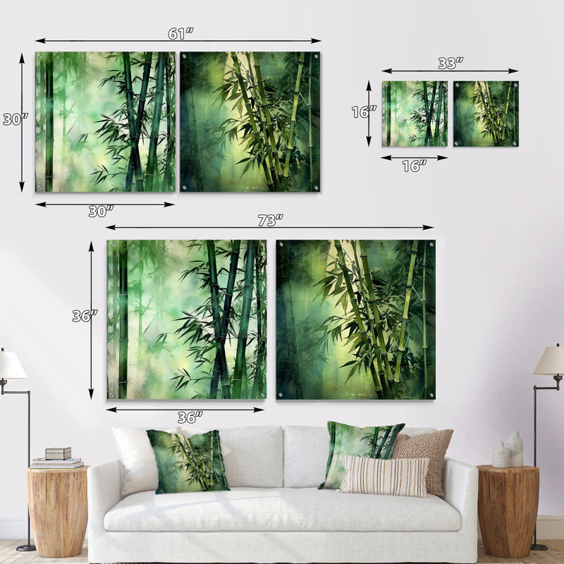 «Bamboo Forest Intesed Field» - ensemble de 2 verres muraux en acrylique, H 16 po x l 33 po