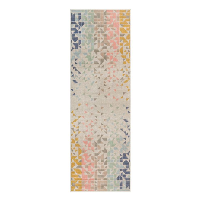Tapis beige à motif géométrique Mcburney, Tapis de couloir 2 pi x 6 pi