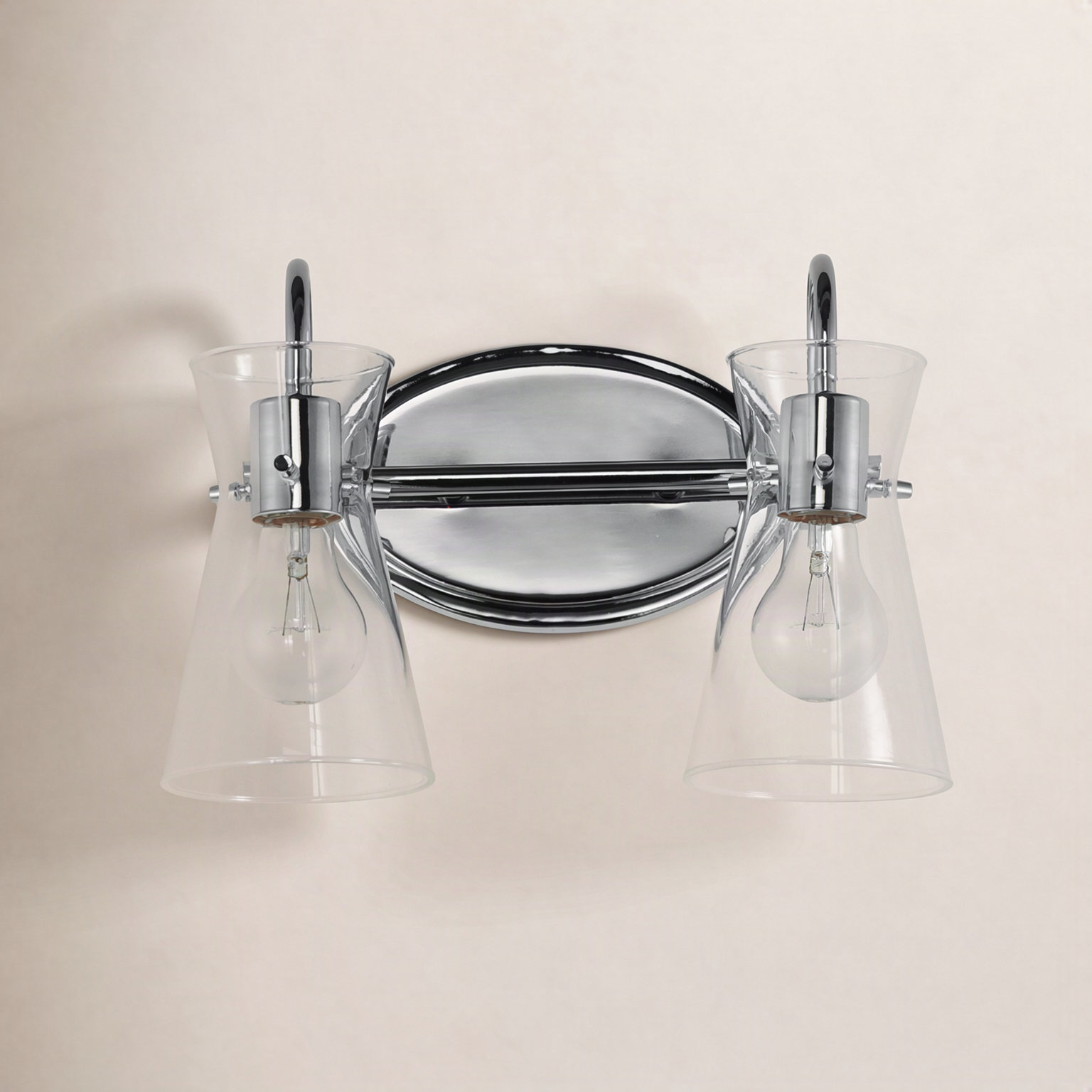 2 Light Transparent Dimmable Vanity Light, Polished Chrome