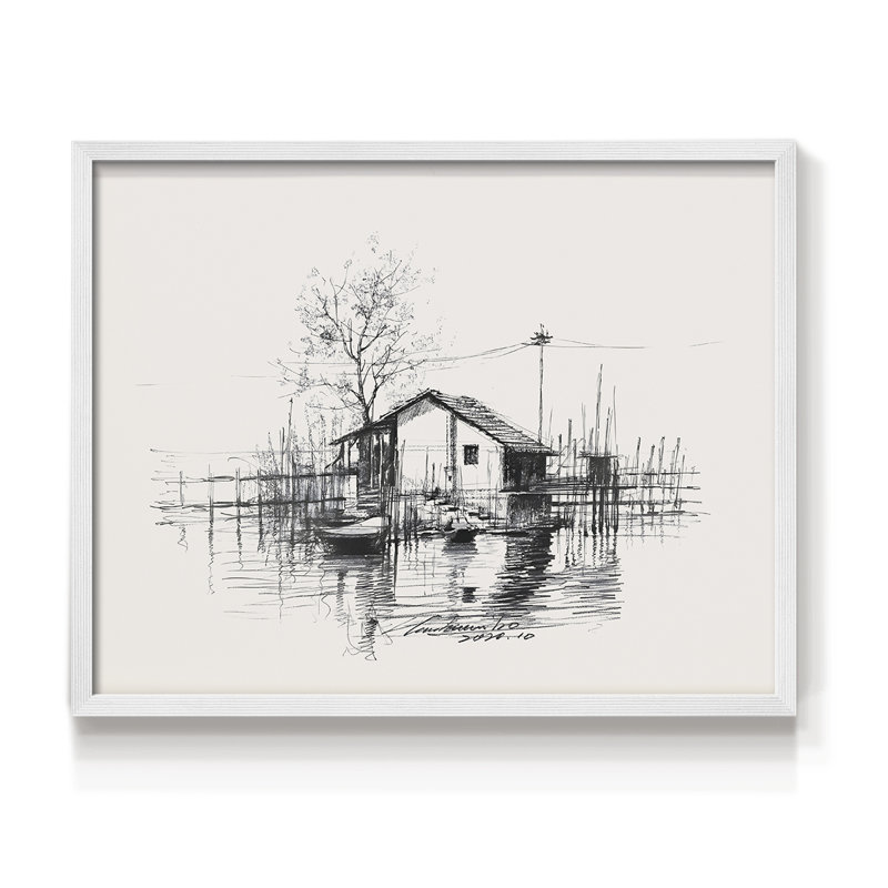 Paysages rétro-DCCDXLI -Impression encadrée - réversible, H 11 po x l 14 po, Blanc