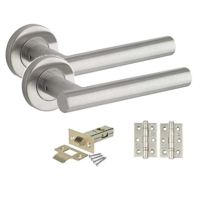 4 Pairs Straight T-Bar Door Handles with Spindle and Fixings, Satin Nickel