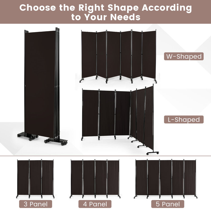 Tairon 334.5 cm W x 172 cm H Iron Folding Room Divider, Brown