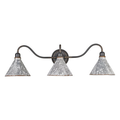 Rema 3-Light Vanity Light in Antique Black Iron with Galvanized Steel