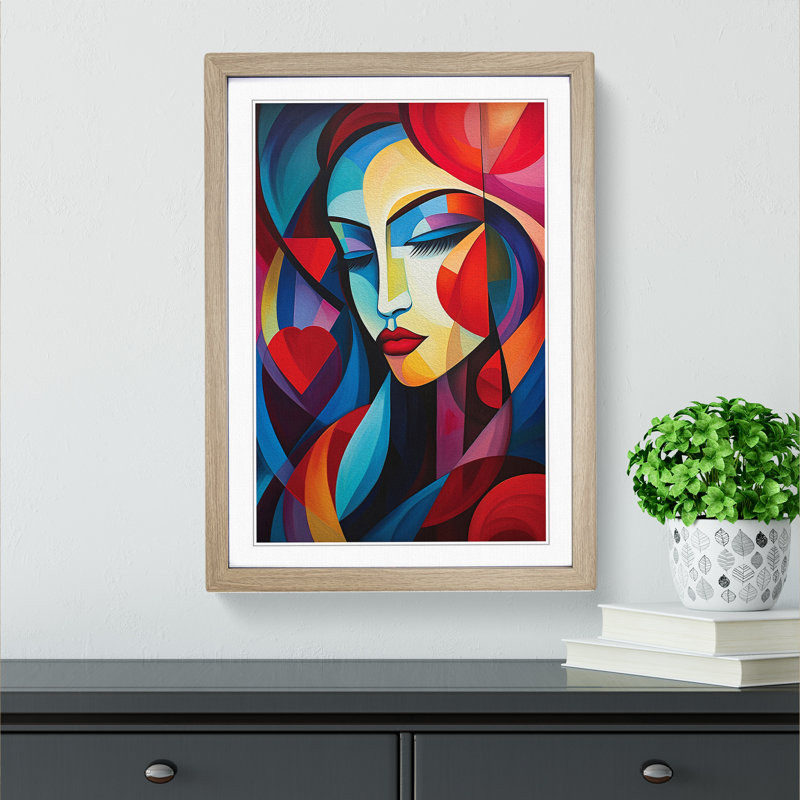 Love Heart Cubism Art - Framed Print, Oak Framed, 34cm H x 25cm W x 2cm D