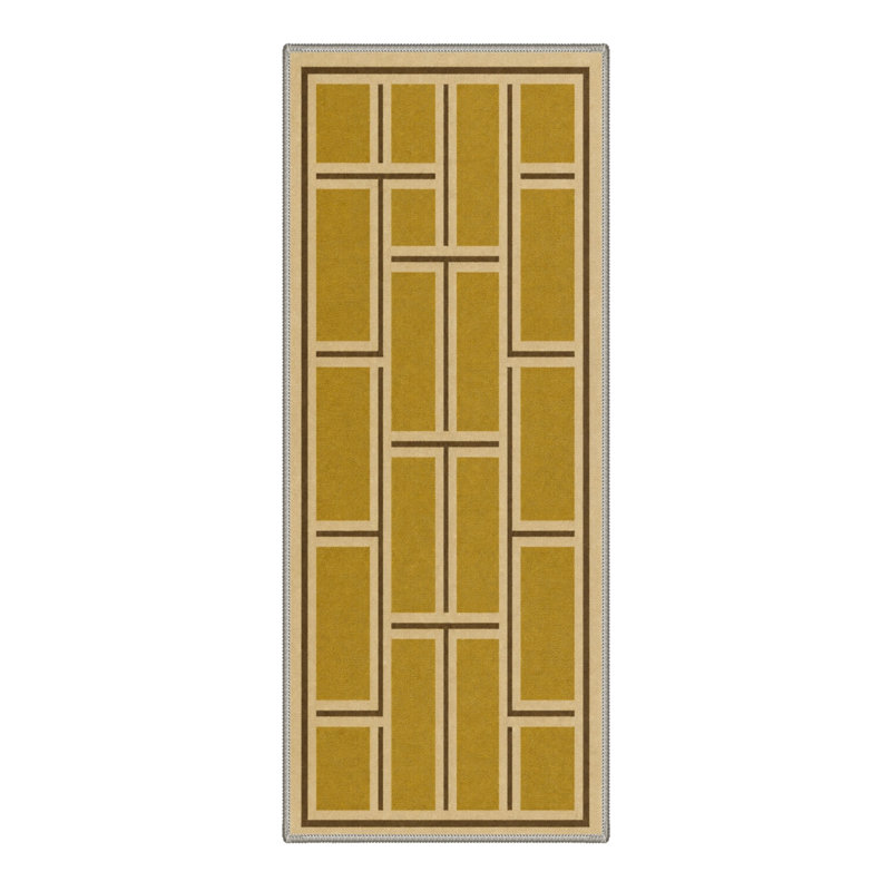 Tapis de couloir géométrique jaune / brun clair lavable à la machine avec envers antidérapant