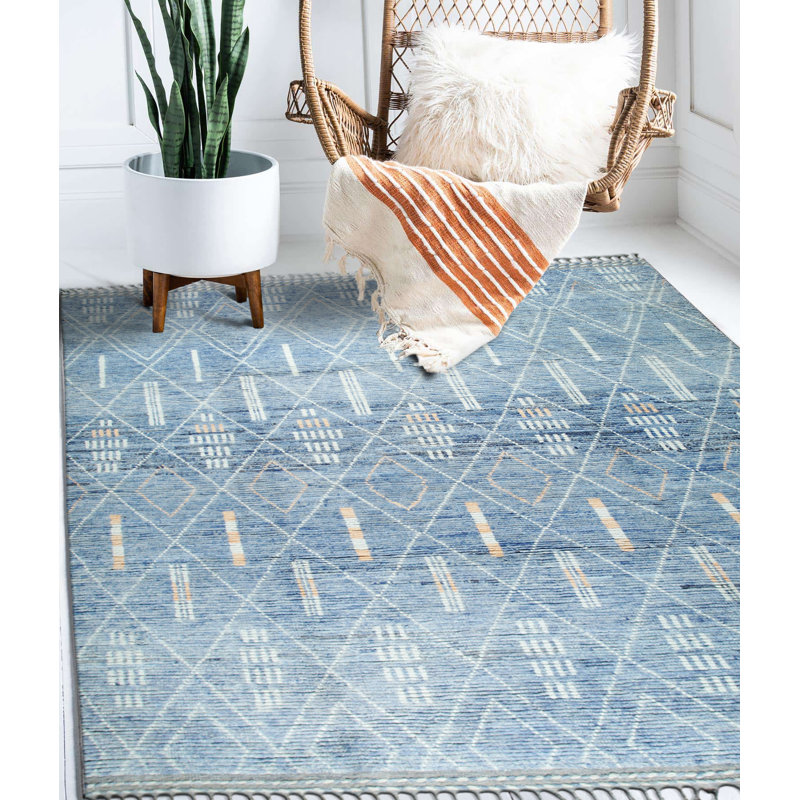 Tapis transitionnel bleu Graceful Marrakech