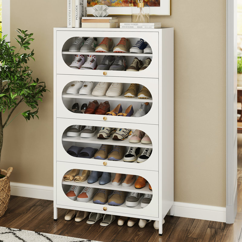 Metal Shoe Cabinet With Flip Drawers