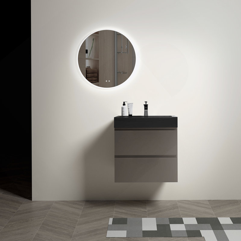 Meuble-lavabo mural flottant avec lavabo et rangement spacieux, Gris, 24", Noir