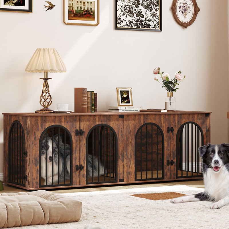 Rustic Brown Heavy Duty Dual Dog Crate with Divider