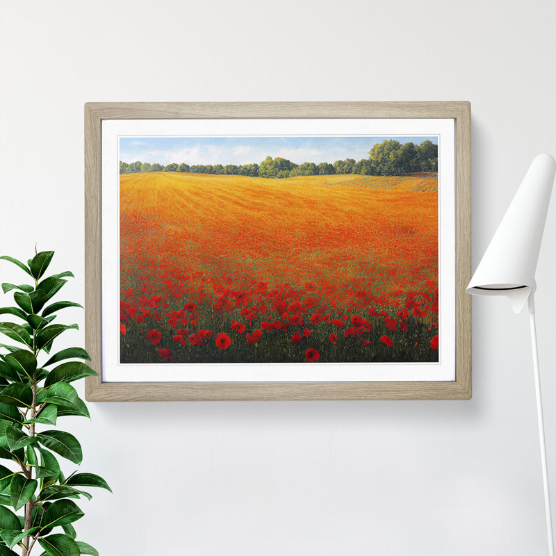 XH1022-9212X Tremendous Poppies Flowers 1 Piece Single Picture Frame Painting, 25cm H x 34cm W x 2cm D, Oak
