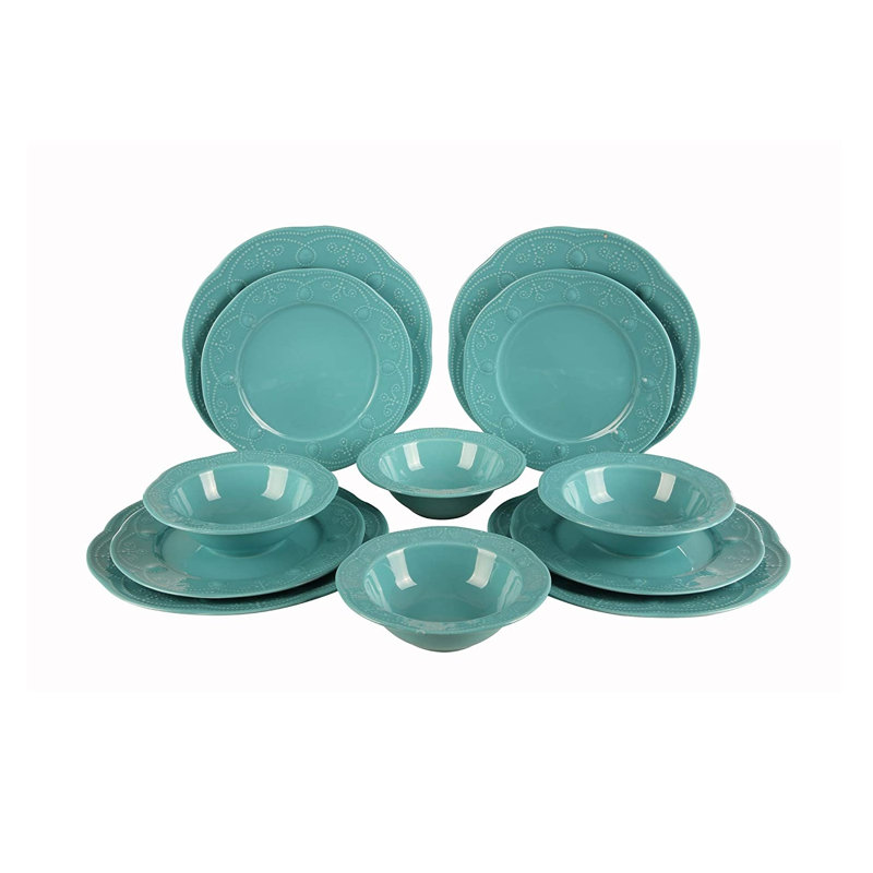 Fulya 12-Piece Porcelain Dinnerware Set, Turquoise