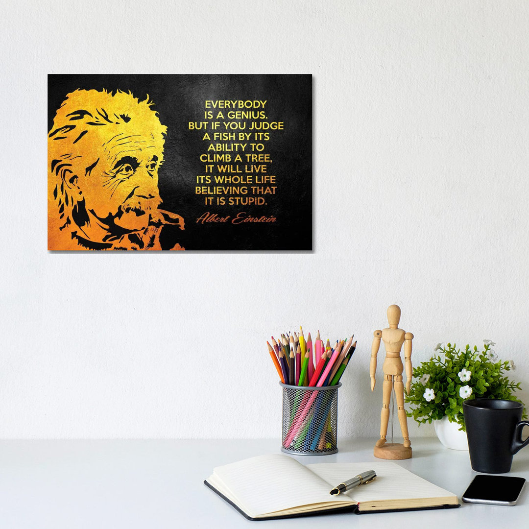 Albert Einstein Genius Quote by Adrian Baldovino - Wrapped Canvas Print