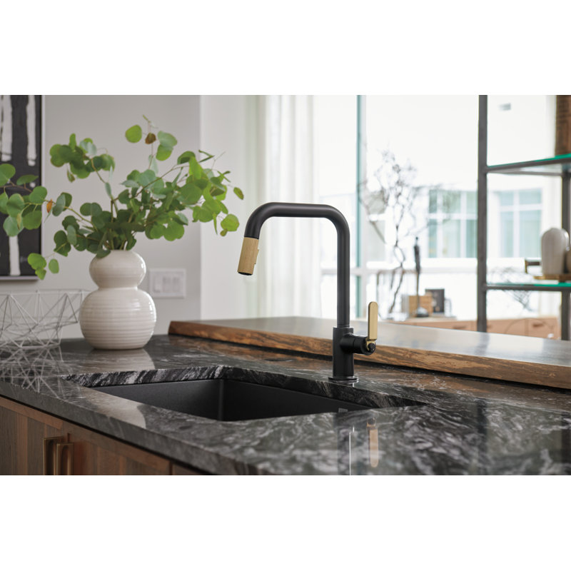 Litze® Pull-Down Faucet with Square Spout and Industrial Handle, Polished Chrome