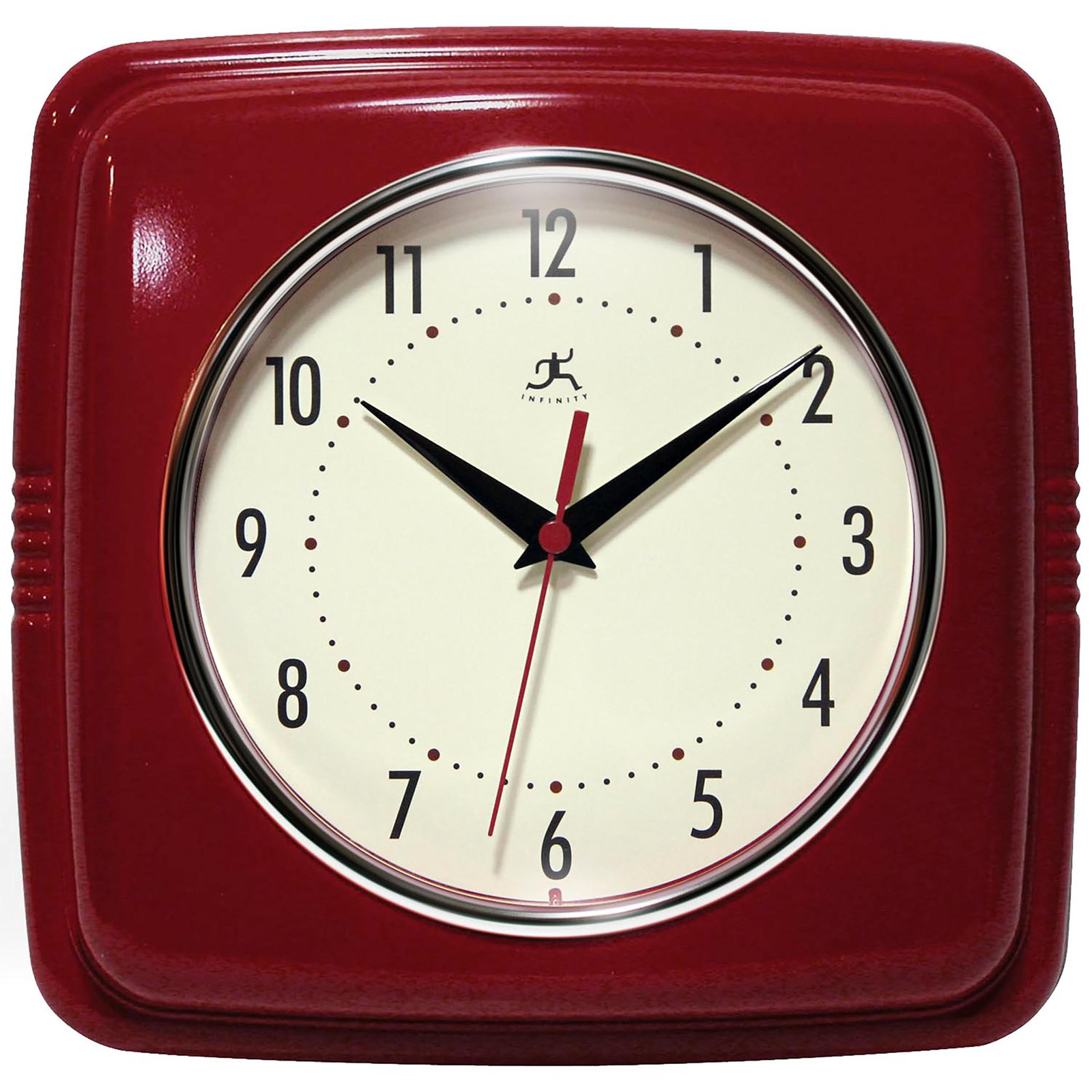 Orrwell Square Plastic Wall Clock 9.25 Inches, Red