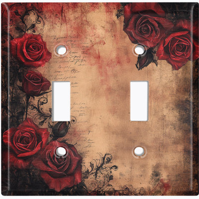 Couvercle de plaque d'interrupteur en métal; Bascule 2 bandes US standard - Roses rouges gothiques
