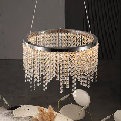 16-Inch Luxury Crystal LED Chandelier - Adjustable Height And Color Temperature  - Modern Chandelier For Living Room, Bedroom