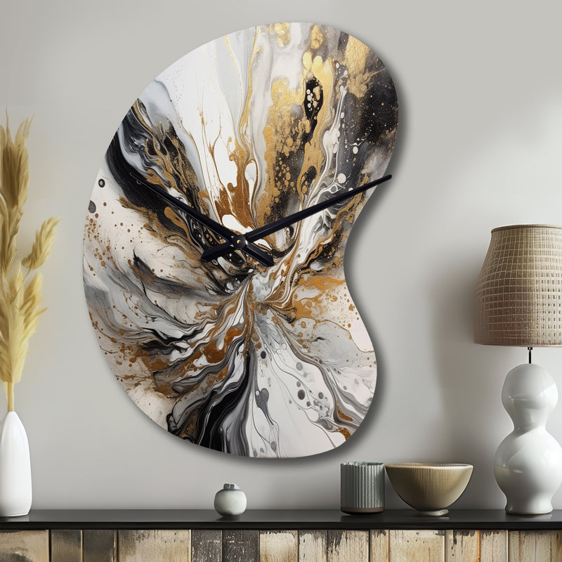 Peinture avec tourbillon marbre II - grande horloge murale dorée - forme unique, Petit