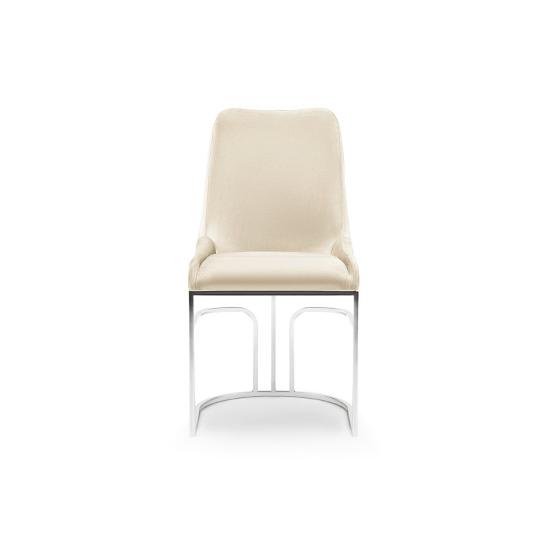 2pc Dinning Seating, Beige Velvet, Stylish Velvet Chairs With Metal Legs, Contemporary Style, Beige
