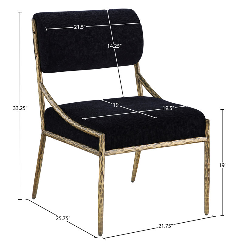 Chaise d'appoint rembourrée Bastille, Laiton brossé, Tissu chenille noir