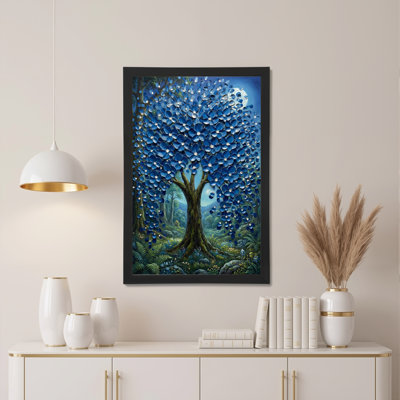 «Blue Flower Tree Fantasy Landscape», ensemble de 1 reproduction d'art sur toile tendue sur toile