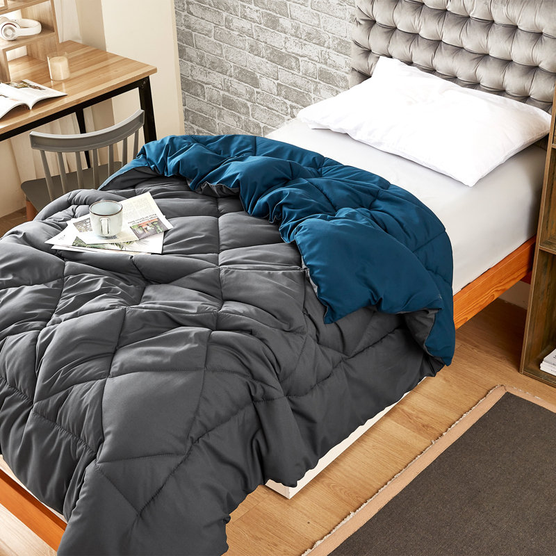  Reversible Microfiber Twin XL Dorm Comforter, Faded Black/Navy Blue