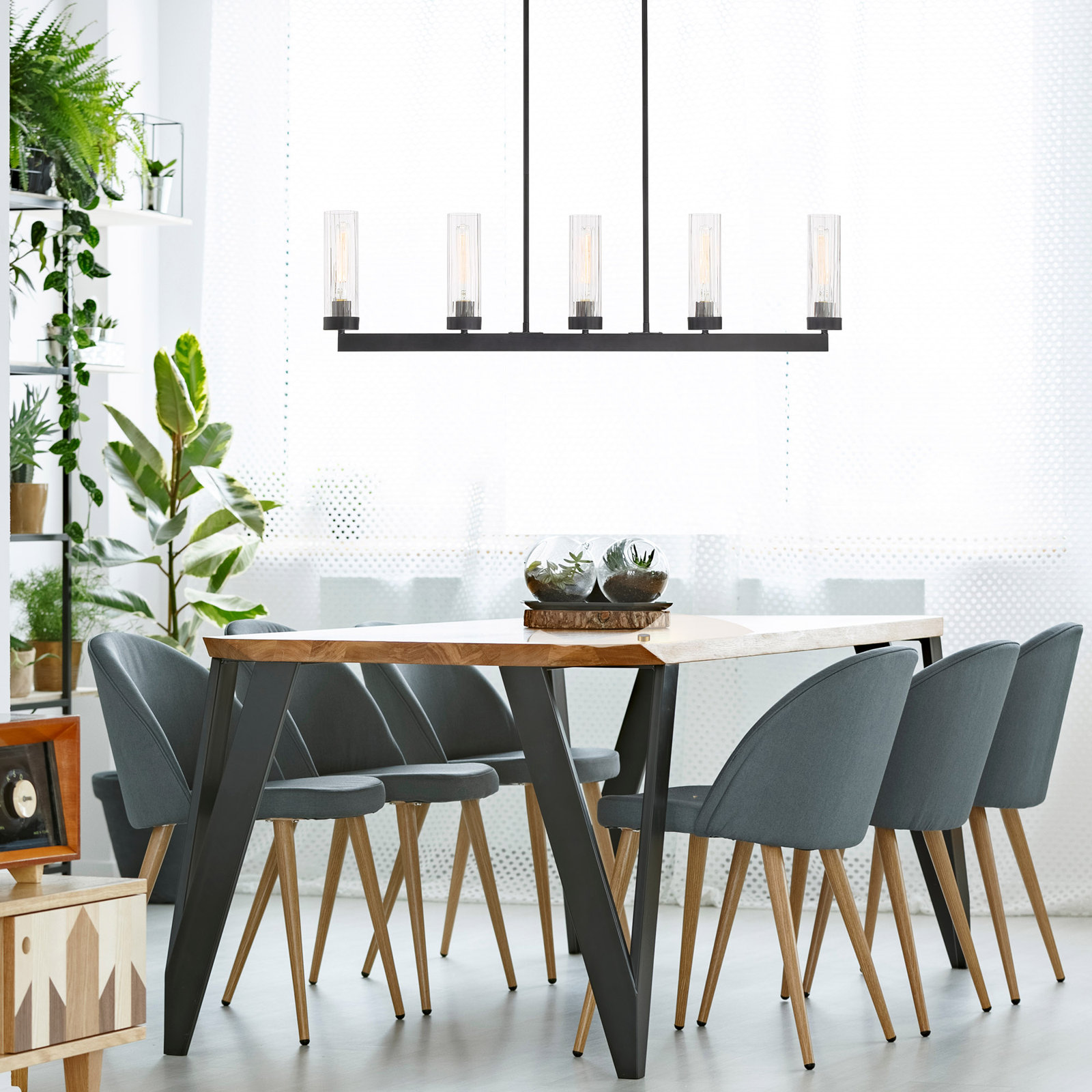 Dominique 5 Light Glass Steel Dimmable Pendant
