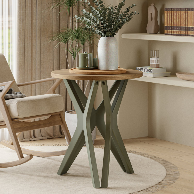 Cross Legs End Table, Brown/Green