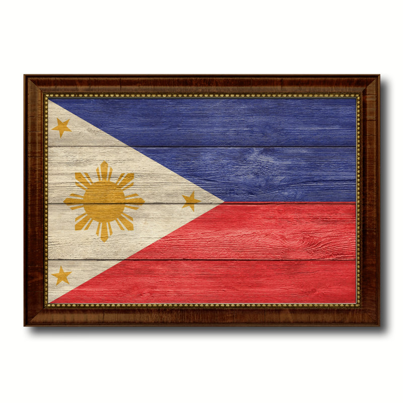 Drapeau des Philippines, impression texturée avec cadre brun doré, 23 x 33