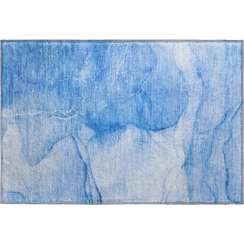 Premium Machine Washable Cerrito AMF507 Blue Rug, Rectangle 1'8" x 2'6"