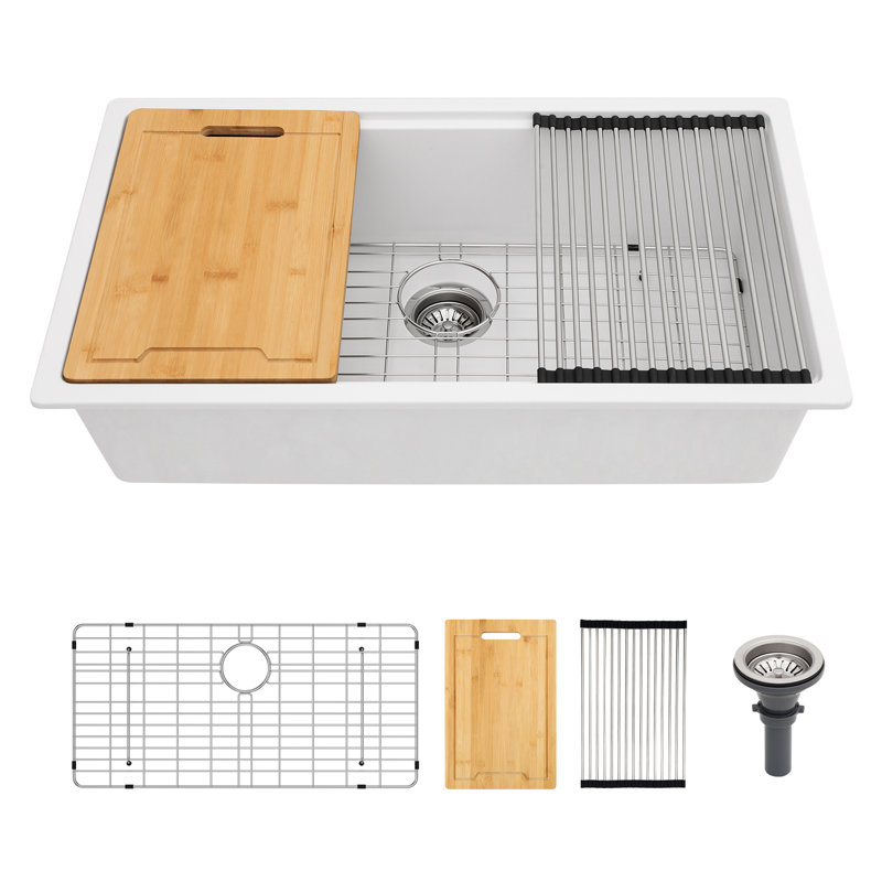 Quartz 30" L x 19" W Granite Composite Workstation Kitchen Sink Undermount Single Bowl Sink, White