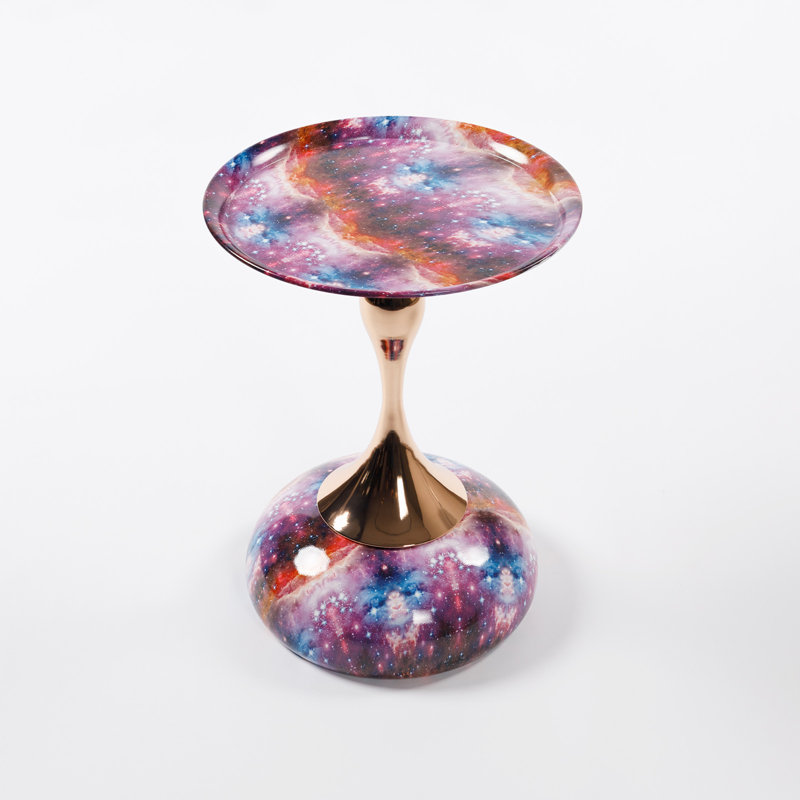 Table d'appoint polyvalente en métal à piédestal, Mauve, Mauve