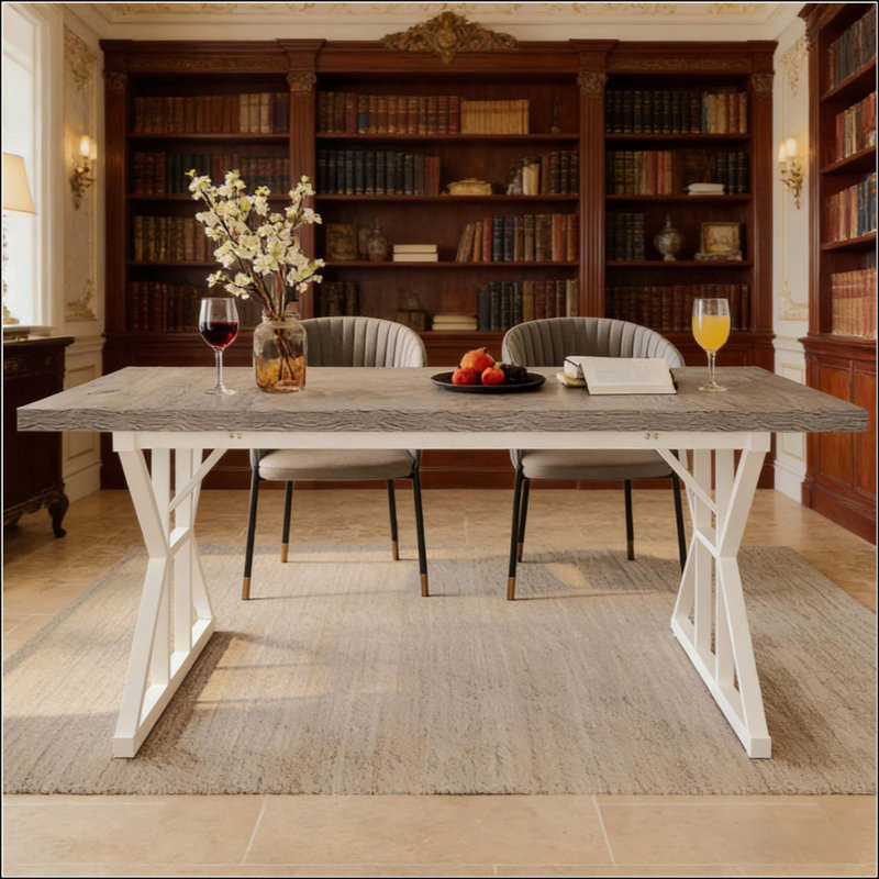 Kitchen Table,Rustic Dining Table,Modern Conference Table, White, Gray