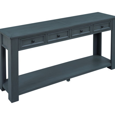 Solid Wood Entryway Table In Navy: With 4 Drawers Classic Navy Console Table: Extra Storage
