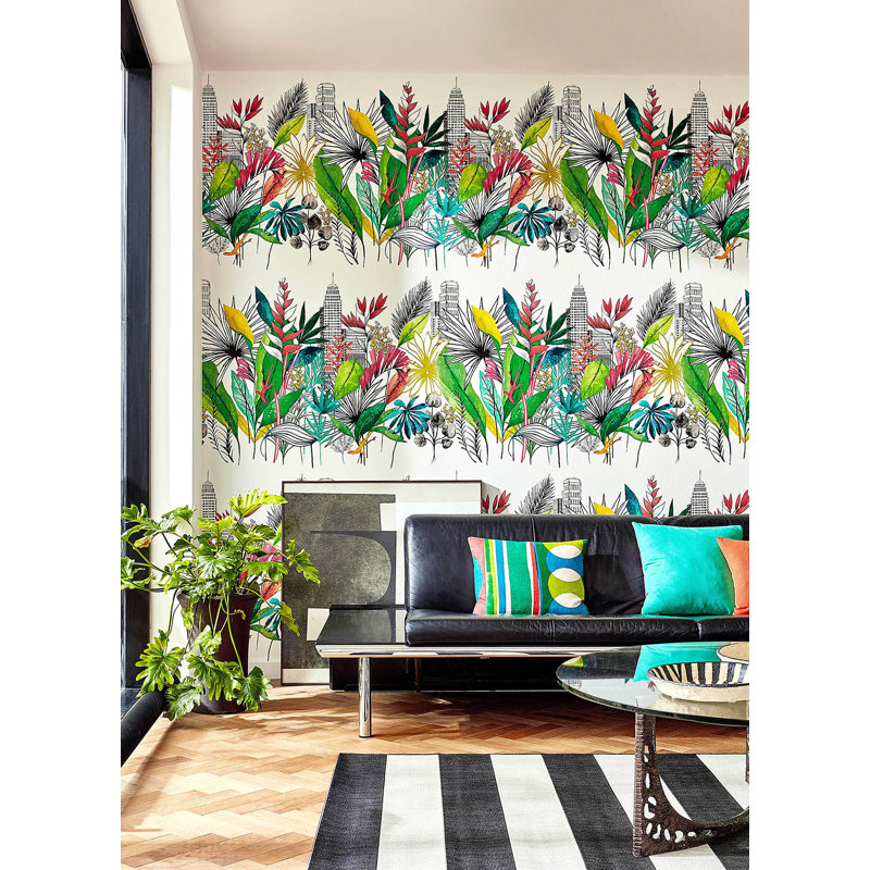 Rouleau de papier peint lisse L 33 pi x l 19,7 po Warnick Sierra Urban Tropic, Turquoise