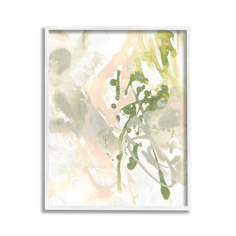 "Cadre abstrait vert et beige" par June Erica Vess sur toile, H 14 po x l 11 po, Giclée encadrée blanc bord de mer