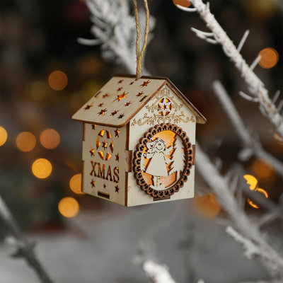Décoration de sapin de Noël, lumières DEL, ornements de maison en bois, décorations de Noël, arrangement de scène d'ambiance