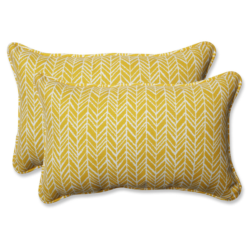 Yellow and Off-White Herringbone Lumbar Throw Pillow Set