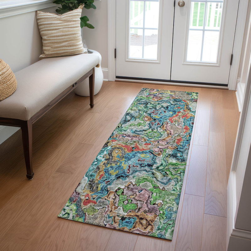 Tapis intérieur / extérieur en polyester tissé à la machine Malchow, Tapis de couloir 2 pi 3 po x 7 pi 6 po